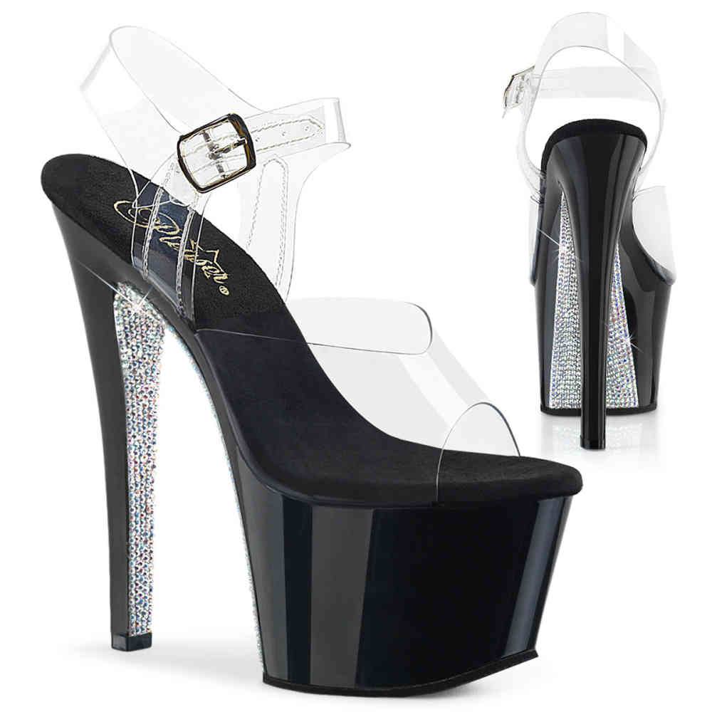 Pleaser - SKY308CRS Sandale à bride à la cheville, Pole dance chaussures - Chaussures de pole dance - Noir/Couleur argent Product image